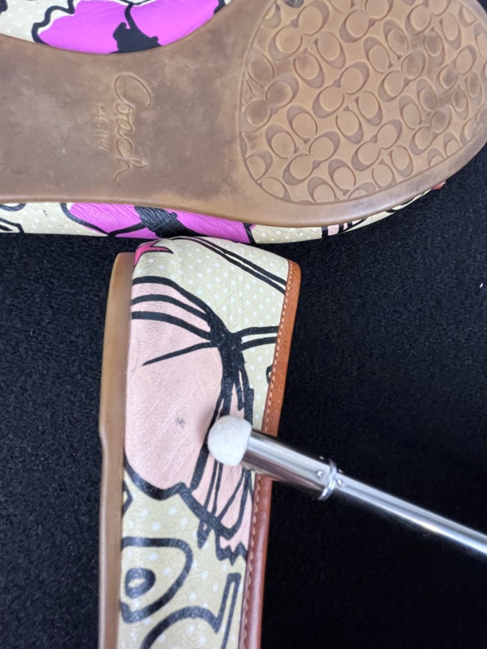 Coach Poppy Darling Graffiti Print Ballet Flats Pink Cream Leather Trim Size 7 - Picture 13 of 15